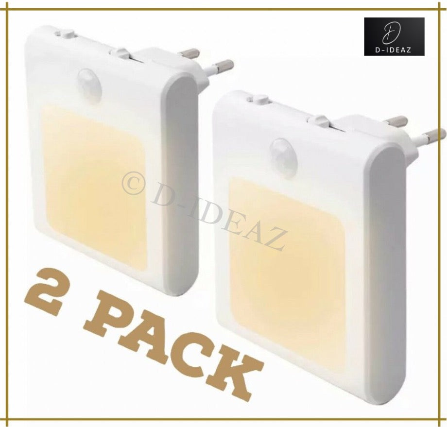 D-IDEAZ® 2 Pack LED night light socket with motion detector, socket light brightness 