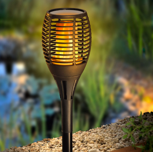 Solarlampe Gartenfackel LED-Flammeneffekt Schwarz 48 x Ø 7,5 cm