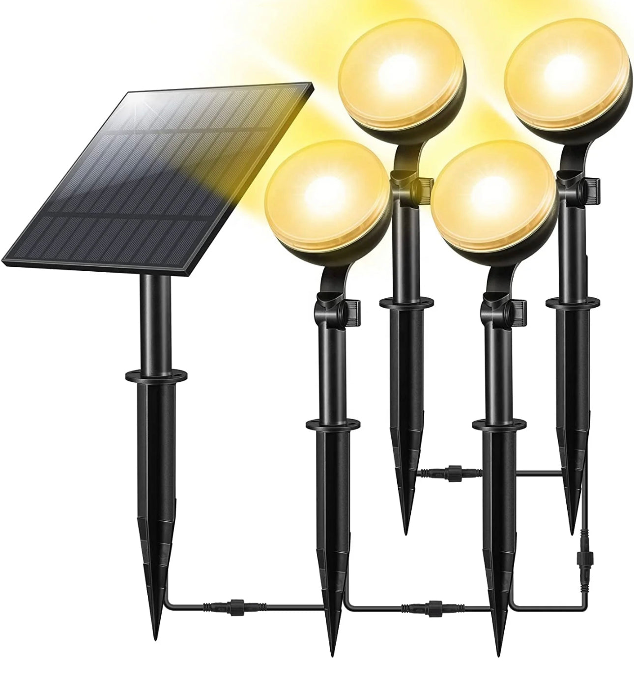 D-IDEAZ® 4 pieces lamp each with 2m cable Solar Garden Spotlight Kit IP65 Waterproof Solar Garden Light Outdoor Decorative