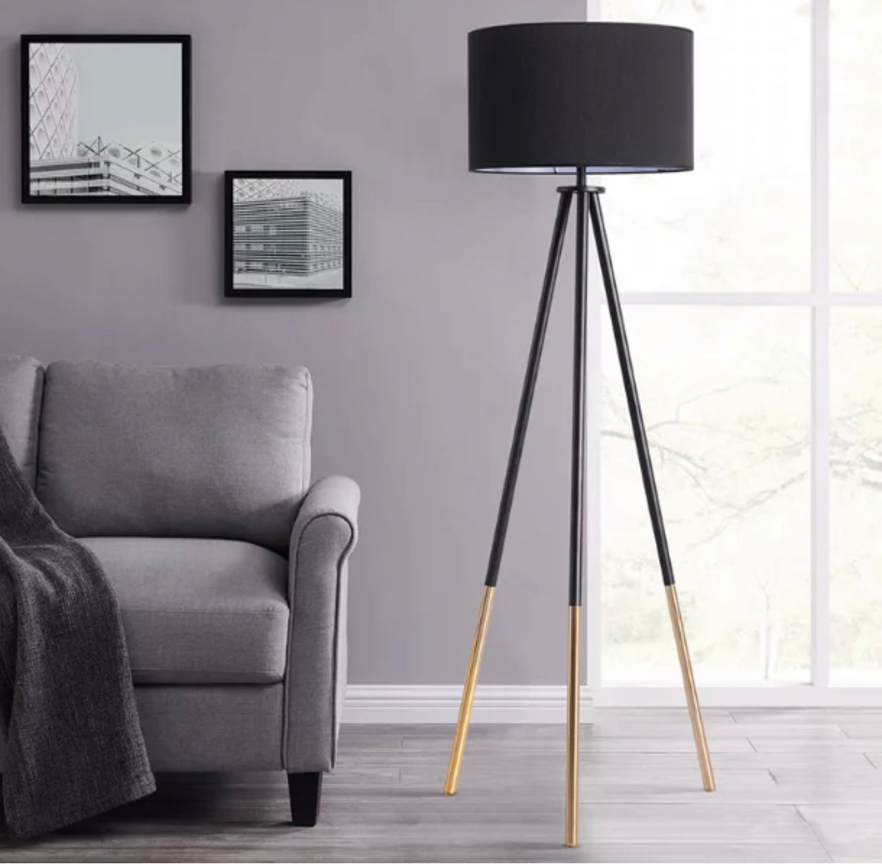 D-IDEAZ Modern Floor Lamp with Gold Base Black