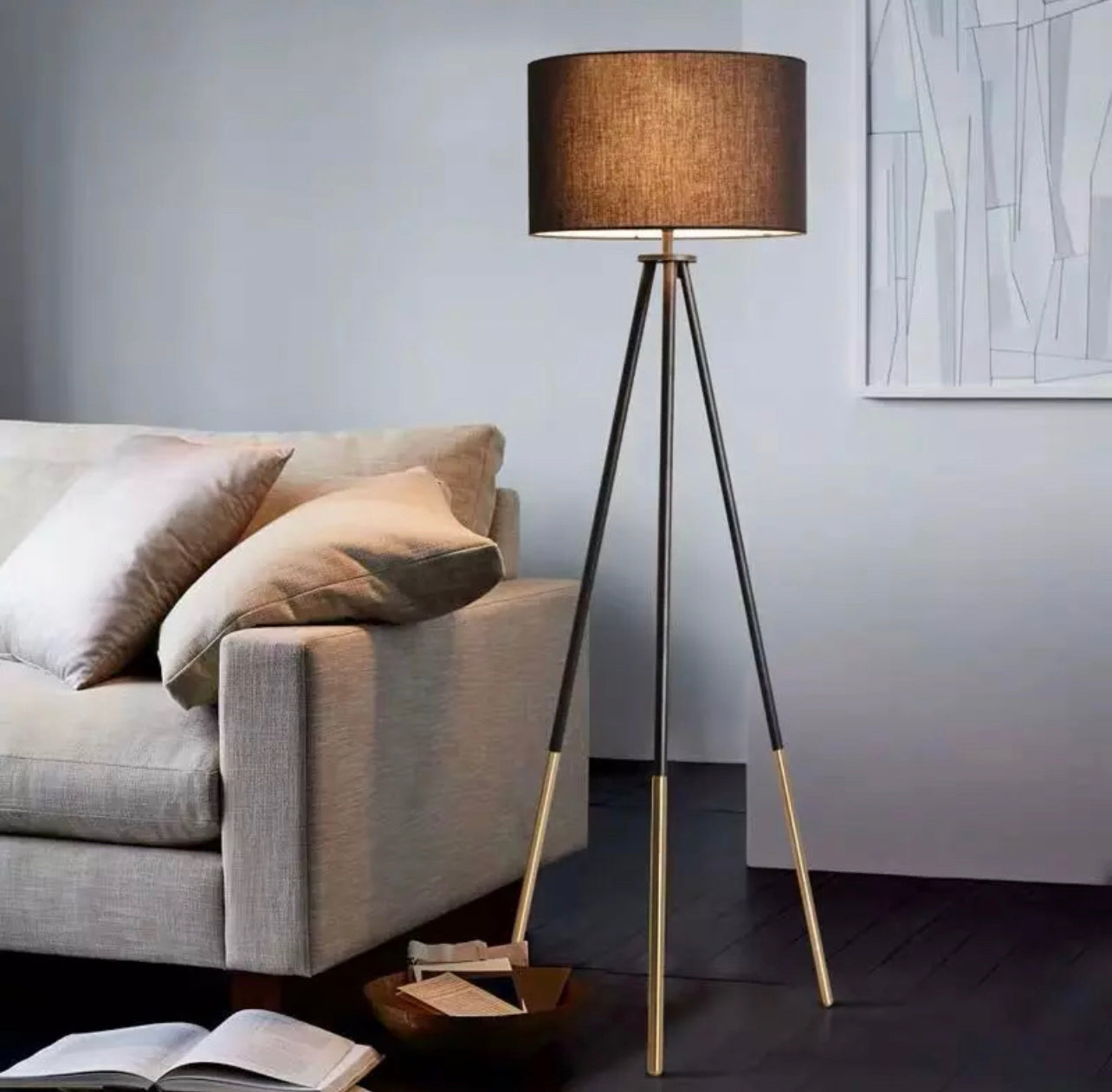 D-IDEAZ Modern Floor Lamp with Gold Base Black