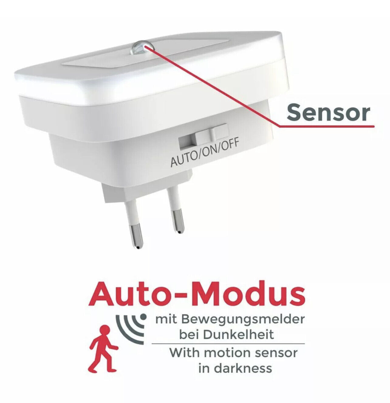 2er Set Steckdosen-Lampen LED Treppen-Leuchte Nacht-Licht Bewegungsmelder Sensor